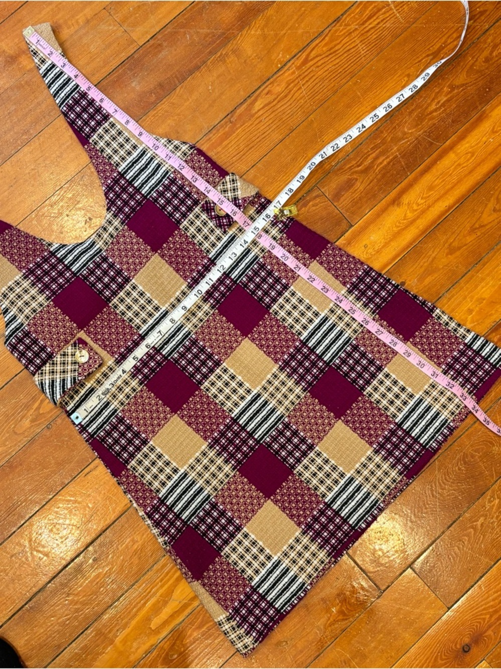 Vintage Plaid Pinafore Dress in Burgundy and Mustard Mini Size M - Picture 8 of 8